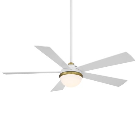 WAC 5-Blade Smart Ceiling Fan 54" Sat" Brass Matte White w/3000K LED Light Kit and Remote Control F-053